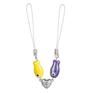 Cute ocean style ceramic fish keychain with magnetic heart for couples on white background