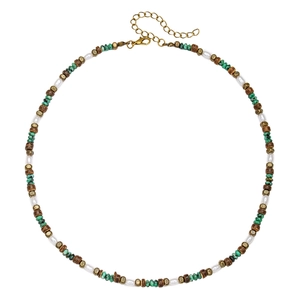 Vintage African turquoise and faux pearl necklace with bohemian shell beads for men