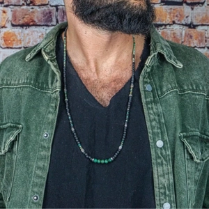 Bohemian Men Beaded Necklace Vintage Lava Stone African Pine Handmade Long Strand Ethnic Jewelry For Men Daily Accessories