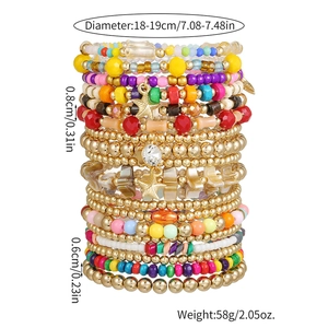 Böhmisches mehrlagiges Perlenarmband-Set mit Muschelsternen und bunten Holzperlen