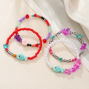 Ensemble de bracelets de plage bohèmes avec poissons en céramique et perles colorées