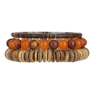 Set di tre braccialetti da uomo fatti a mano con perline in legno e pietre di agata