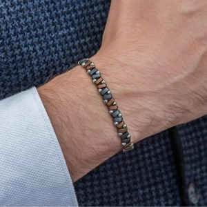 Heren Hematiet Kralen Armband Modern Industrieel Geometrisch Steen Armband Minimalistisch Hip Hop Elastisch Handgemaakte Sieraden