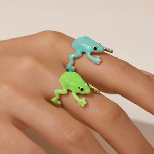 Grappige Kikker Emaille Open Ring Voor Vrouwen Verstelbaar Dierenvorm Groen Blauw Legering Statement Ring Eigenzinnige Mode Sieraden