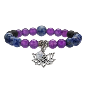 Bracelet en pierres naturelles d'améthyste avec breloque lotus et pendentif Om