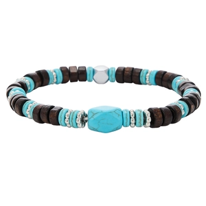 Pulsera bohemia para hombre con piedras turquesa, cuentas de madera y detalles hexagonales
