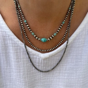 Boho Gelaagde Turkoois Kralenketting Voor Vrouwen Vintage Navajo Stijl Antiek Zilver Kleur Ronde Kralen Choker Sieraden