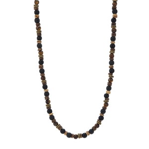 Collana da uomo con occhio di tigre, perle in legno di cocco e pietra vulcanica