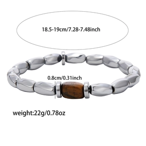 Minimalistische hematiet kralen armband met tijgeroog steen en gedetailleerde maten
