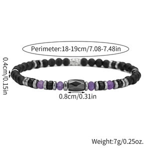 Pulsera artesanal para hombre con hematita negra y cuentas de piedra morada, 18-19cm