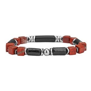 Pulsera artesanal para hombre con cuentas de jaspe rojo y piedras de hematita negra