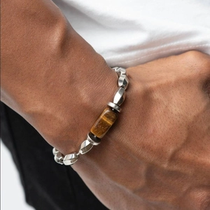 Vintage Onregelmatige Hematiet Kralen Armband Voor Heren Minimalistisch Natuurlijk Tijgeroog Elastische Strand Armband