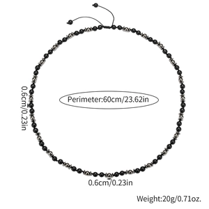 Collier pour Hommes Minimaliste en Perles d'Hématite Mate Vintage Individuel Ajustable avec Perles d'Espacement en Métal Bijoux
