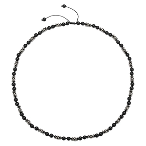 Collier pour hommes en perles noires mates et hématite avec cordon de serrage réglable