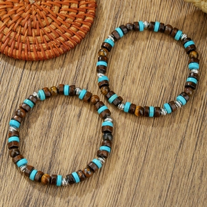 Ensemble de colliers bohèmes pour hommes avec turquoise, perles de bois et oeil de tigre