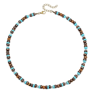 Collier vintage pour hommes avec perles turquoise, bois marron et détails argent