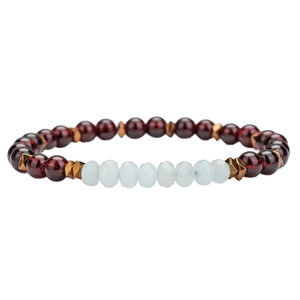 Natural crystal beaded bracelet with red garnet and blue aquamarine stones
