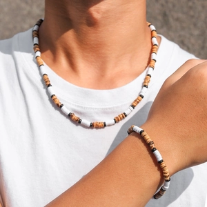 Bohemian Coconut Shell Wood Beaded Necklace Bracelet Jewelry Set For Men Women Surfing Summer Beach Layered Choker