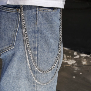 Chaîne de Taille Punk en Métal Double Couche Hip Hop Maille Gourmette Chaîne de Pantalon en Alliage de Zinc Argenté
