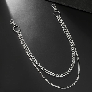 Silver hip hop punk double layer metal waist chain with chunky curb links for men