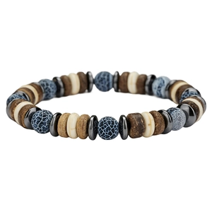 Bracelet en pierres naturelles œil de tigre et citrine avec accents bois et métal