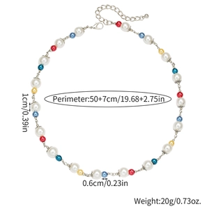 Hip hop colorful imitation pearl necklace with red blue and yellow beads for men