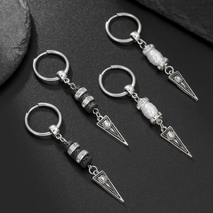 Punk style triangle dangle earrings with lava stone and pearl for men and women