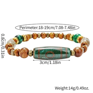 Ethno-Perlenarmband mit Tigeraugen-Steinen und einer 3 cm langen Dzi-Zentralperle