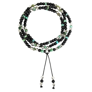Vintage multilayer stretch bracelet with black matte beads and turquoise stone accents