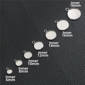 Set of 7 stainless steel round cabochon trays in sizes 6mm to 18mm for DIY jewelry