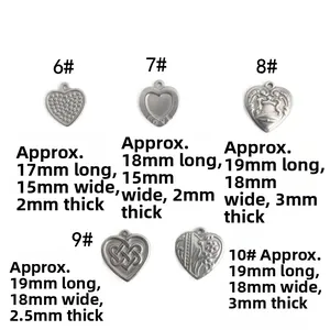 Tableau des tailles détaillé pour pendentifs en forme de coeur avec dimensions précises