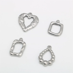 Pendentifs En Acier Inoxydable Pour Bijoux DIY Coeur Rectangle Goutte Argent Breloques Texturées Pour Collier Bracelet