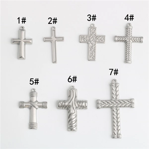 Seven styles of textured stainless steel cross pendants for DIY jewelry and necklaces