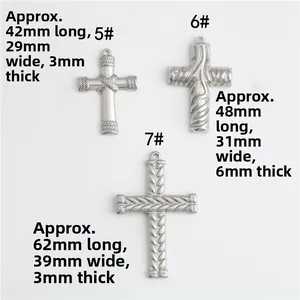 Detailed size chart showing dimensions for three styles of patterned cross pendants