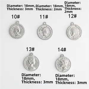 Detailansicht der 18mm Edelstahl-Münzanhänger mit klassischen Relief-Porträts im Vintage-Stil