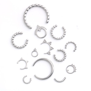 13-piece silver stainless steel nose ring and ear cuff set with various minimalist designs
