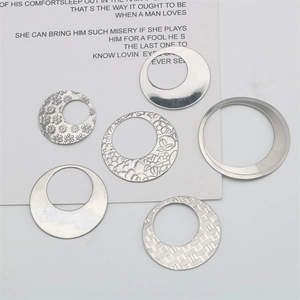 Six-piece set of silver stainless steel geometric hollow round charms for DIY earrings