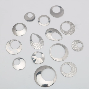 Polished stainless steel geometric earring pendants with intricate floral engravings