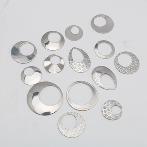 Mixed set of stainless steel circle and teardrop charms with floral relief patterns