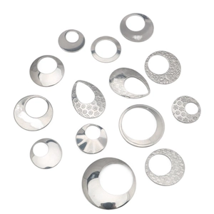 Set of stainless steel geometric earring charms with floral engraving and polished finish