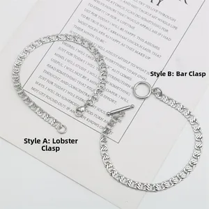Detail of stainless steel curb chain bracelets with lobster and toggle clasp options