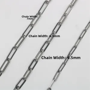 Comparación de cadenas de clip en anchos de 7mm, 6,5mm y 4,5mm en color plateado