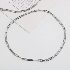 Collar de cadena con eslabones de clip en acero inoxidable plateado con cierre de langosta