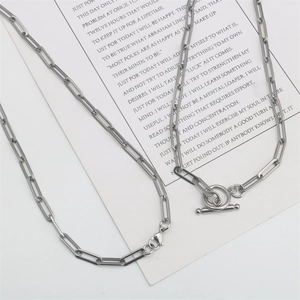 Collar de Eslabones de Clip de Acero de Titanio Minimalista para Hombres Mujeres Plata Cadena de Rectángulo Geométrico Unisex Joyería