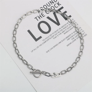 Collar de Cadena de Clip de Acero Inoxidable Minimalista para Hombres Mujeres Unisex Choker de Eslabones Geométricos Con Cierre OT