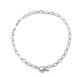 Collar de acero inoxidable hecho a mano con cierre de barra y eslabones ovalados cuadrados