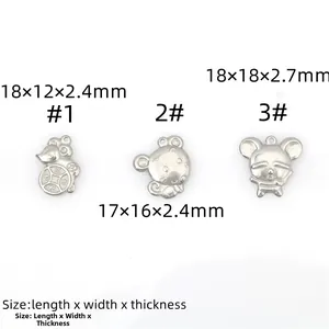 Detailed view of stainless steel animal pendants with precise millimeter dimensions