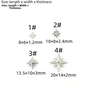 Size chart for stainless steel star charms in four dimensions for DIY jewelry making
