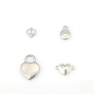 Collection of four stainless steel heart pendants for DIY jewelry making in silver finish