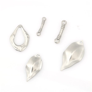 Brushed stainless steel leaf charms and teardrop link for DIY jewelry making